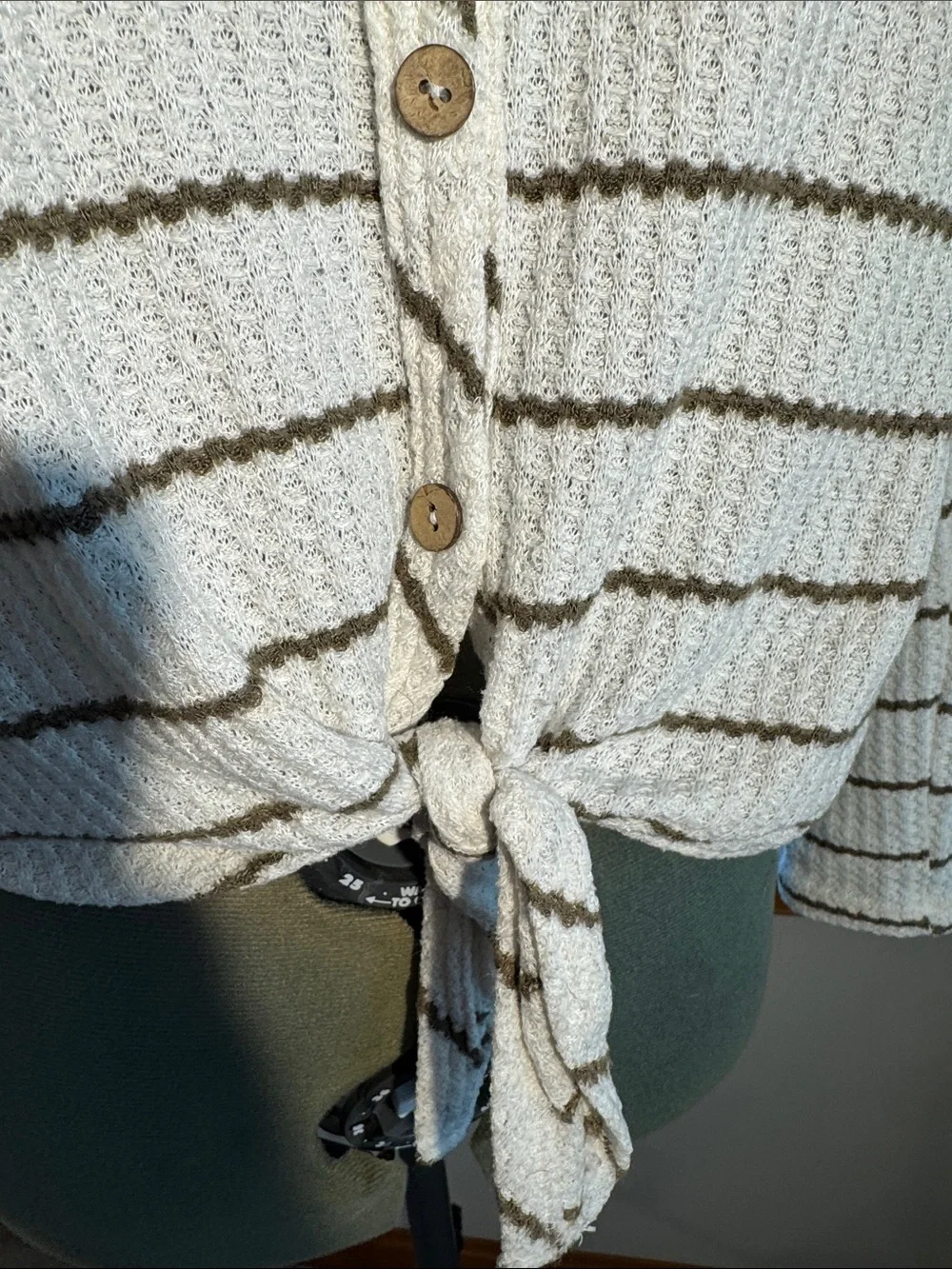 Paper Crane Cream Striped Tie-Front Cardigan with Brown Lines